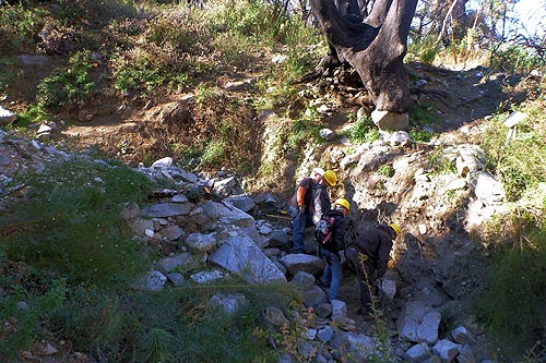 Rock retaining walls to shore up the trail Rock retaining walls to shore up the trail