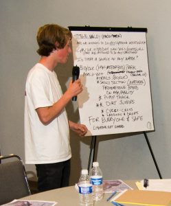 Presenting his table's ideas for a bike park