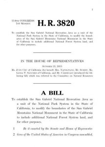 2015-10-23 - HR3820 - San Gabriel National Recreation Area, and SGNM Expansion, Judy Chu, BILLS-114hr3820ih_01