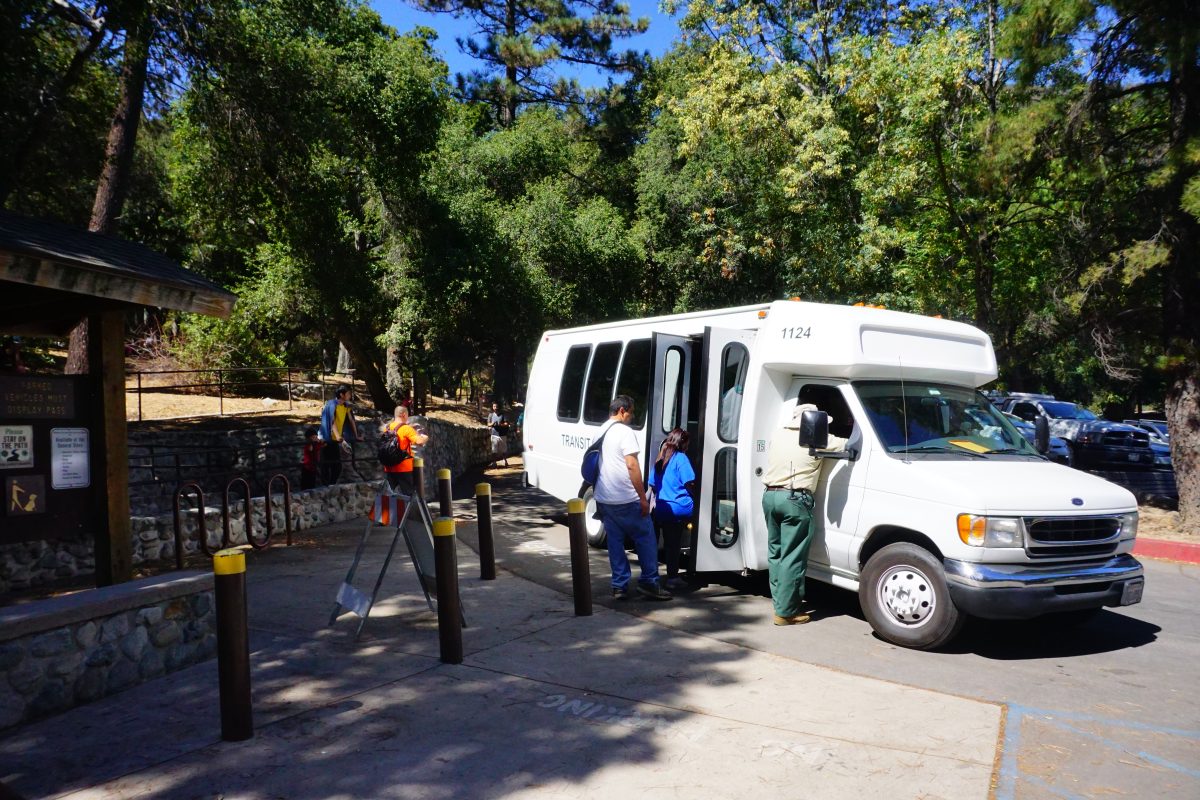 Forest visitors board the Free Shuttle at Chantry